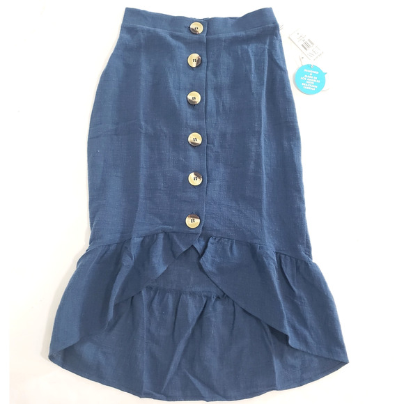 NEW!! WET Women SIZE XS Linen Blend Melodie Flounce Mermaid Skirt Steel Blue - Picture 8 of 15